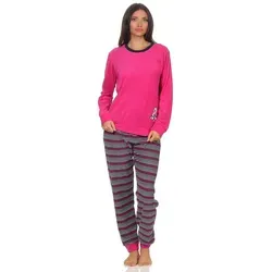 Normann Pyjama Damen Frottee Schlafanzug mit Bündchen und süsser Bär-Applikation rosa 40/42