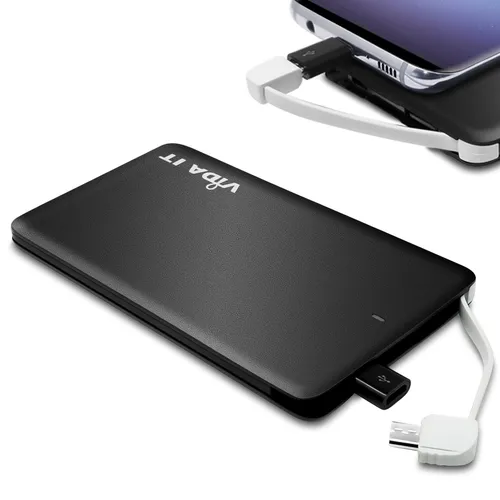 Ultra Slim Power Bank Externes Handyakkus Ladegerät Integriertes Kabel für Handy