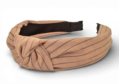 Produktbild styleBREAKER Damen Haarreif gestreift mit Knoten | breiter Stoff Haarreifen 5,5 cm weich & edel | flexibler Twist Turban Kopfschmuck, Farbe:Hellbraun