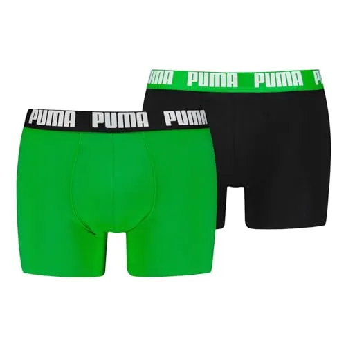 PUMA Herren Boxer Boxershorts Shorts Unterhosen Comfort Stretch 2er Pack, Farbe:Mehrfarbig, Größe:XL, Artikel:-017 Green/Black