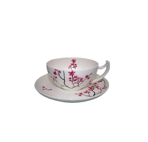 TeaLogic Tasse, Porzellan, Spülmaschinengeeignet, Weiß, Motiv: Kirschblüten