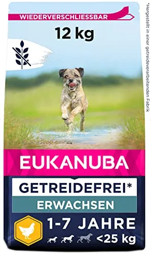 Eukanuba Hundefutter getreidefrei mit Huhn - Trockenfutter für kleine und mittelgroße Rassen, 12 kg, reich an frischem Huhn für gesunde Muskulatur und glänzendes Fell
