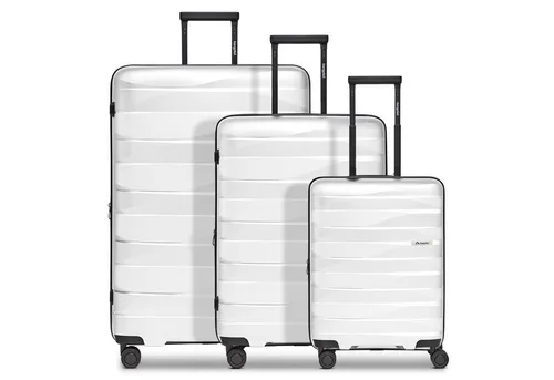Bergpfeil Trolleyset Travel, 3-teilig mit 4 Rollen - Praktisches Kofferset aus Polypropylen mit 4 leichtlaufenden Rollen und TSA-Schloss. Ideal für Reisende, bietet erweiterbaren Stauraum und optimale Organisation für Ihre Kleidung.