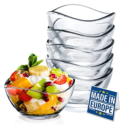 CRYSTALIA Premium Klein Glas Dessertschalen Set 6, 215 ml, 100% BLEIFREIE Glasschalen, Eisschale, Dessertbecher, Puddingschalen Glas Dipschale, Süßigkeiten, Stapelbare Servierschalen, Saucenschalen