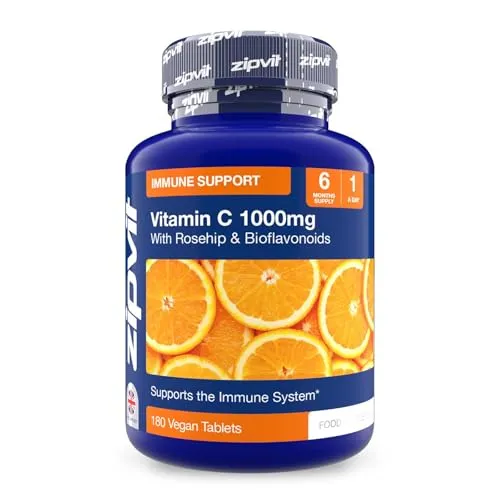 Vitamin C 1000mg | Hochdosierte Vitamin C Tabletten mit Hagebutte & Bioflavonoiden | Immunsystem unterstützen & Müdigkeit verringern | Veganes | 180 Tabletten | 6-Monats-Vorrat