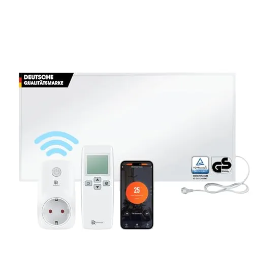 BR Bringer Infrarotheizung 1200 Watt - Smart Thermostat & Fernbedienung - Energiesparend - EFFEKTIV UND EFFIZIENT: Diese innovative Infrarotheizung bietet schnelle Wärmeverteilung und spart Energie. Mit TÜV-geprüfter Sicherheit und einfachem Smart Thermostat für individuellen Komfort. Modernes Design für jeden Raum.