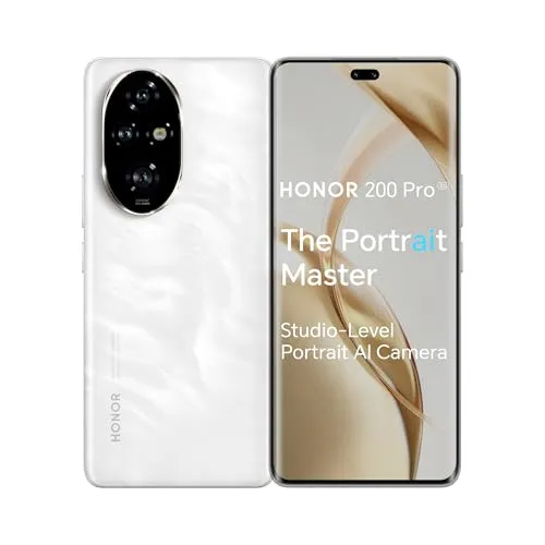 Honor 200 Pro 5G - 512 GB, 12 GB RAM, elegantes moonlight white Design mit beeindruckender 50 MP Triple-Kamera und ultradünnem Profil für erstklassige Porträtaufnahmen