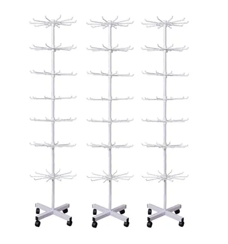BAYLI Schmuckständer 3er Set - Drehbarer und rollbarer Verkaufsständer - Schmuckständer für optimale Produktpräsentation: 155cm hoch mit 7 Etagen und 70 Haken. Ideal für Einzelhandel, drehbar und rollbar für flexible Platzierung.