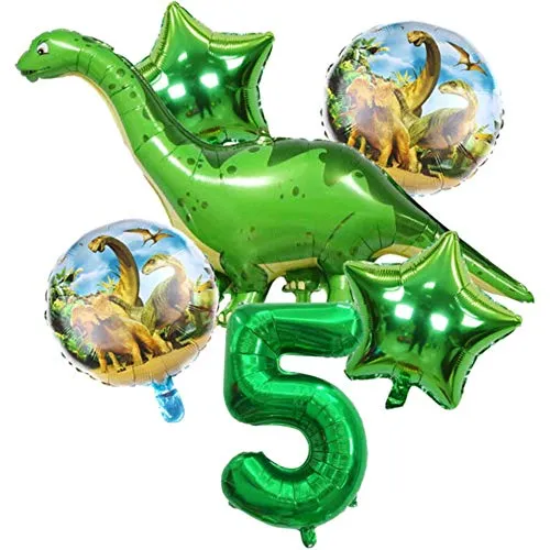 DIWULI Dino Geburtstag Deko 5 Jahre - Dino Luftballons Zahl