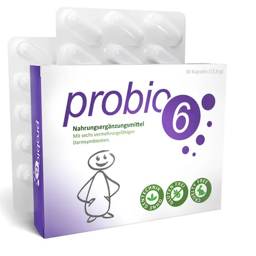 probio6 Kapseln | 6 Premium Bakterienkulturen für die Darmgesundheit - Probiotika & Darmflora: 30 Kapseln mit 6 vermehrungsfähigen Bakterienkulturen, hergestellt in Deutschland unter höchsten Qualitätsstandards. Ideal für Vegetarier und hygienisch einzeln verpackt.