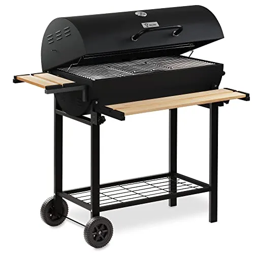 BBQ-Toro Holzkohle Grillwagen mit Deckel - Ø 80 cm - Grills | Vielseitiger Premium Holzkohlegrillwagen mit Thermometer, Warmhalterost und praktischen Ablagen für perfekte Grillergebnisse ohne Überhitzen!