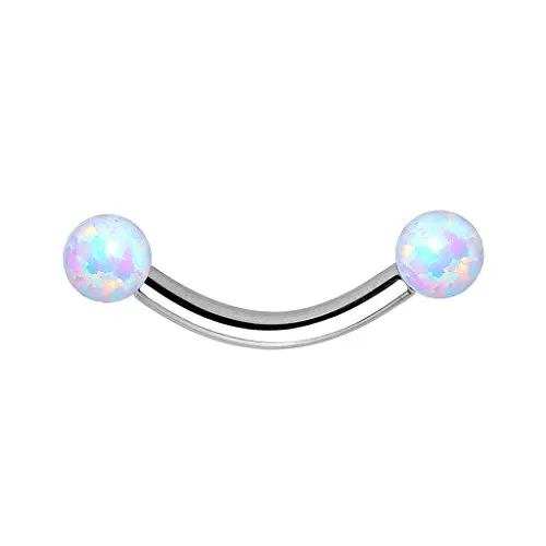 Piercingfaktor Unisex Banane Piercing aus Chirurgenstahl mit Opal Stein Kugeln Augenbrauen Tragus Helix Lippe Ohr Nase Intim Weiß