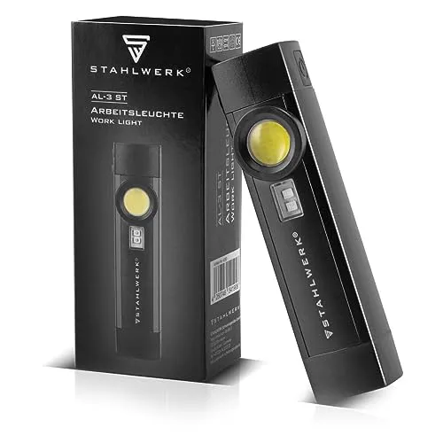 STAHLWERK LED Arbeitsleuchte AL-3 ST - Leistungsstarke 5 Watt Taschenlampe mit UV-Licht - Taschenlampen mit 4 Leucht-Modi, ideal für Werkstätten. Integrierter Akku, Magnet und USB-Anschluss sorgen für maximale Flexibilität und Einsatzmöglichkeiten.