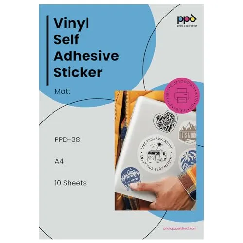 PPD 10 x A4 Inkjet PREMIUM Vinyl Aufkleberfolie Bedruckbar, Weiß, Matt, Selbstklebend PPD-38-10