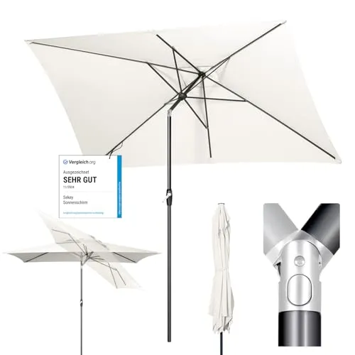 Sekey Aluminium Sonnenschirm 200 × 300 cm - Rechteckiger Sonnenschutz für Balkon, Garten & Terrasse - Sonnenschirm aus 100% Polyester mit UV 50+ Schutz, innovativem Kurbelsystem und stabilem Design für eine mühelose Nutzung und maximale Sicherheit.