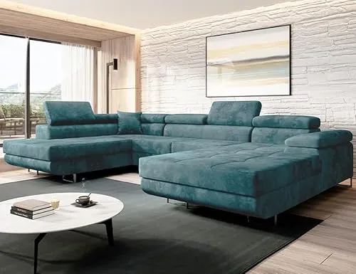 Easy4You Türkis Ecksofa Varberg Velours mit Schlaffunktion in türkis von Easy4You