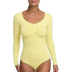 creamy fabrics Damen Shapewear Bodysuit mit Longsleeve und String – Figurformend für einen perfekten Sitz