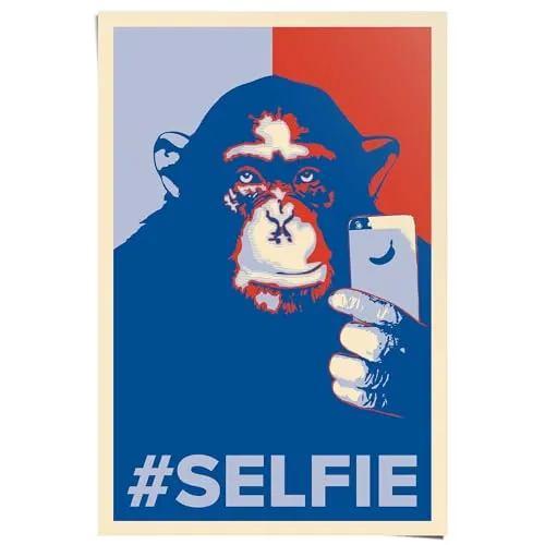 REINDERS Poster, Selfie Affe, Schlafzimmer, Poster, Wanddeko, Room Decor, Bilderdruckpapier, Blau, 91,5 x 61