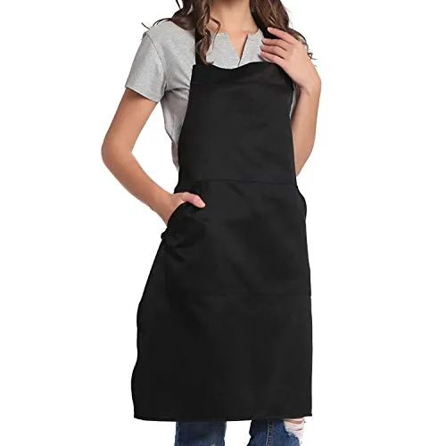 BIGHAS Verstellbare Schürze mit Tasche, Extra Lange Bänder für Damen und Herren, 18 Farben, für Koch, Küche, Zuhause, Restaurant, Cafe, Kochen, Backen, Gartenarbeit (Schwarz)