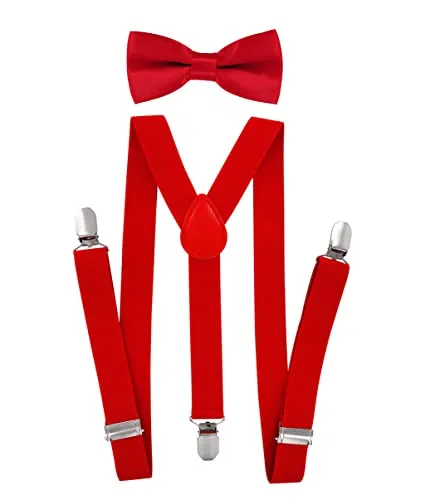 axy Jungen Hosenträger-Y Form 2,5cm breit mit Fliege in rot von axy