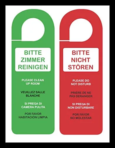 Stück Türschild Türhänger BITTE ZIMMER AUFRÄUMEN, BITTE NICHT STÖREN, DO NOT DISTURB, PLEASE CLEAN UP ROOM, 5 Sprachen, Deutsch, Englisch, Französisch, Italienisch und Spanisch, beidseitig bedruckt und folienkaschiert, Größe 10,2 x 28 cm 12