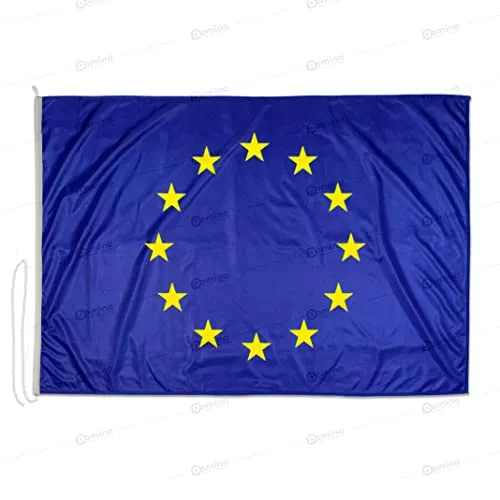 Europaflagge 100x70 cm aus nautischem Windschutzgewebe von 115 g/m2, waschbare Europäische Fahne 100x70, professionelle Europäische flagge 100x70cm mit schnur, Kappnaht und Verstärkungsband am Rand