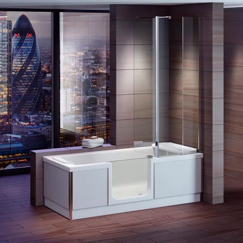 CASCADE Badewanne mit Tür 150x70cm - Seniorenfreundlich - Sanitäranlagen & Zubehör: Seniorenbadewanne mit 8mm Sicherheitsglas-Tür und schnellem Ablaufsystem für mehr Sicherheit und Komfort.