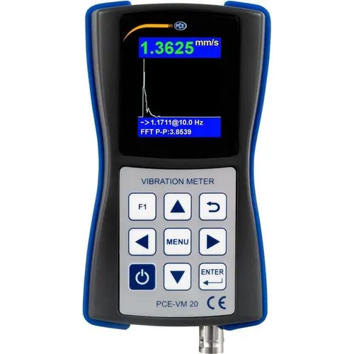 PCE Instruments PCE-VM 20 Vibrationsmessgerät - Schwingungsmesser zur direkten Bewertung nach DIN ISO 10816, mit Echtzeit FFT-Analyse für präzise Maschinenzustandsüberwachung.
