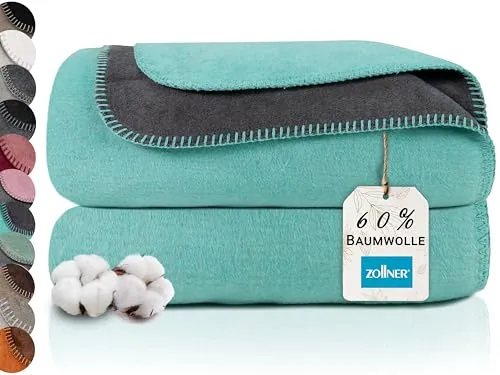 ZOLLNER Wohndecke 150 x 200 cm, Wendeoptik in türkis von Zollner