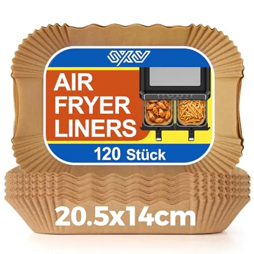 Innsky Backpapier für Heißluftfritteuse 20,5x14cm 120 Stück Doppelkammer | Hitzebeständig und fettabweisend, sorgt für knusprige Ergebnisse, hält Fritteuse sauber und ermöglicht einfache Entsorgung