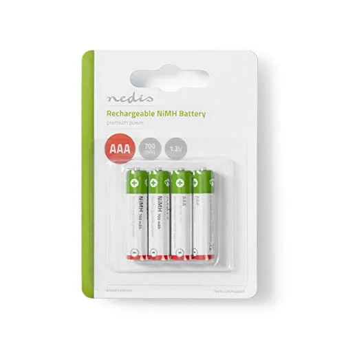 NEDIS Wiederaufladbarer NI-MH-Akku AAA | 1.20 V | AAA | 700 mAh | vorgeladen | Blister 4 Stück, BANM7HR034B