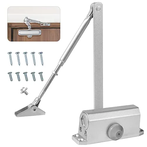 Vinabo Hydraulischer Türschließer Automatik mit Puffer, Einstellbar für Gewerbliche und Private Zuhause 15-45 kg, Silber