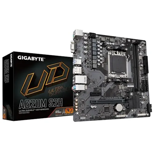 GIGABYTE A620M S2H Motherboard - Ideal für AMD Ryzen 8000 CPUs - Mainboard mit 5+2+2 Phasen Digital VRM und bis zu 7200MHz DDR5 (OC) für unvergleichliche Leistung. Perfekt für Gamer und Power-User.