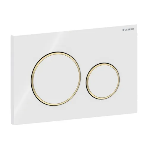 Geberit Sigma 20 Betätigungsplatte 115882KK1 - Sanitärinstallation, elegante weiße Betätigungsplatte mit vergoldetem Ring, perfekt für moderne Badezimmer und einfach zu installieren.
