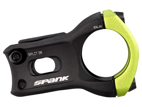 SPANK Split Vorbau 35mm in Grün - Der SPANK Split Vorbau ist leicht und robust, ideal für Enduro-Fahrer. Mit verschiedenen Längen und einem modernen Design bietet er optimale Anpassungsmöglichkeiten für jeden Fahrstil.