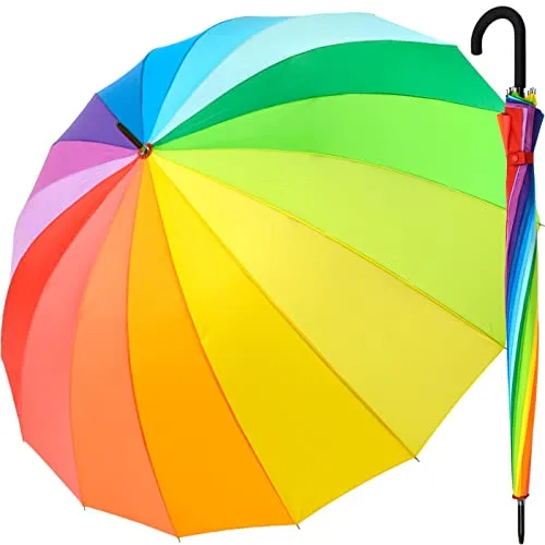 iX-brella XXL Regenschirm Regenbogen 129 cm - Stockschirm für 2 Personen, leicht und stabil mit 16 Fiberglasstreben. Hochwertiges Pongee-Polyester in leuchtenden Farben sorgt für Aufsehen selbst an trüben Tagen.