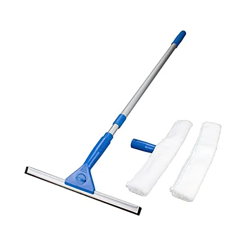 BÜMAG Fensterreinigungsset Professional, für Glas, Abzieher, Einwascher mit 2 Bezügen und Teleskopstiel