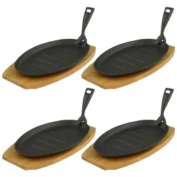GVK ECO Servierpfanne oval 27,5 x 17,5 cm - 4er Set - Gusseiserne Servierpfanne mit abnehmbarem Griff, ideal für alle Herdarten und Backofen. Hervorragende Brateigenschaften und langlebig bei richtiger Pflege.