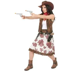 Cowgirl Damenkostüm gefleckt braun-weiß M
