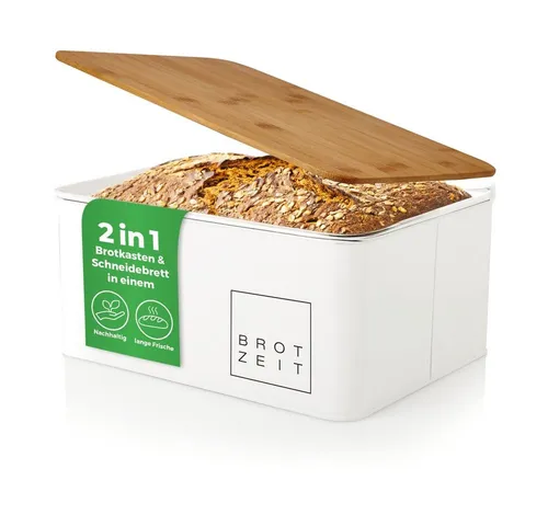 Lumaland Brotkasten Cuisine – Stilvoller Brotkasten aus Bambus und Metall - Brotkästen – Hochwertiger Brotkasten aus Metall mit elegantem Bambusdeckel, ideal zur Aufbewahrung von Brot und Brötchen, Maße: 30,5 x 23,5 x 14 cm.