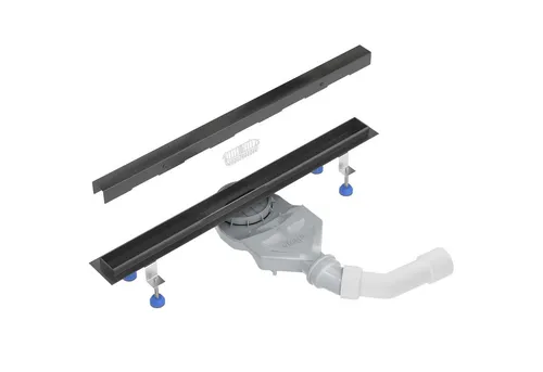Aquabad® Duschrinne Slim Edelstahl Schwarzmatt, Haarsieb, Viega-Siphon, Komplett-Set, Farbe: Schwarz Matt