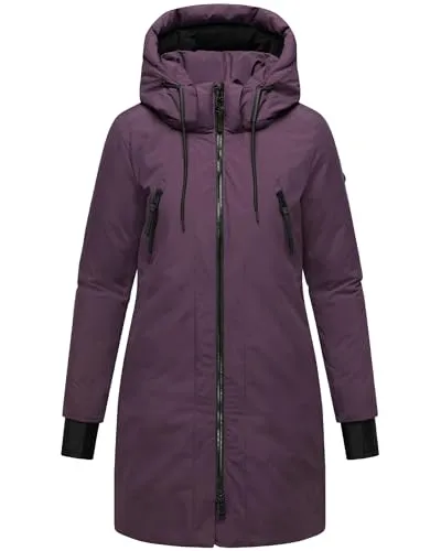 Navahoo Damen modischer Wintermantel warmer Parka mit (abnehmbarer) Kapuze und Rucksackträgern innen Winterzart 14 Dusty Plum Gr. XL