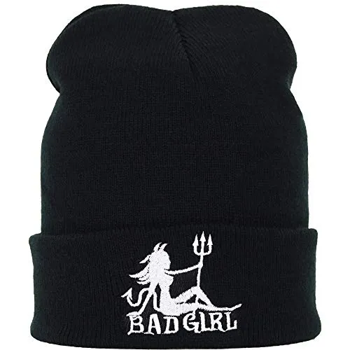 EXPRESS-STICKEREI Lustige Strickmütze - Warme Wintermütze mit Spruch Bad Girl - Beanie für Damen und Herren - Unisex Wollmütze - Heavy Metal Haube mit Spruch