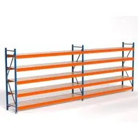 PROREGAL Industrie Weitspannregal Lagerregal MAXIMUS PRO Komplettregal 2 Felder HxBxT 200x550x60cm 5 Spanplatten-Fachboden Fachlast 450kg Blau/Orange