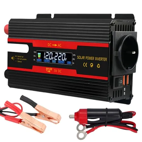 Wechselrichter Spannungswandler DC 12V / 24V auf AC 230V Modifizierte Sinuswelle Inverter 2000W mit EU Steckdosen, 2 USB und LCD-Anzeige Stromumwandler Adapter für Auto Kfz LKW Wohnwagen Camping