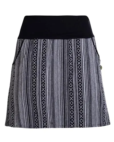 Vishes Damen Minirock Ethno-Style in Schwarz I Größe M (38) I Bequem & modisch für Alltag & Freizeit I 100% Baumwolle I Für warme & kalte Monate I Nachhaltige Alternative Bekleidung