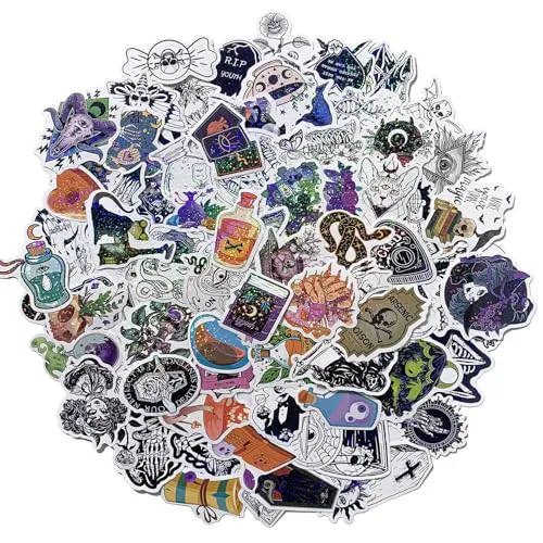 Halloween Gothic Aufkleber Holografisch Goth Sticker, 100 Stück Vinyl Aufkleber für Laptop Skateboard Fahrrad Koffer Helm Motorrad Auto