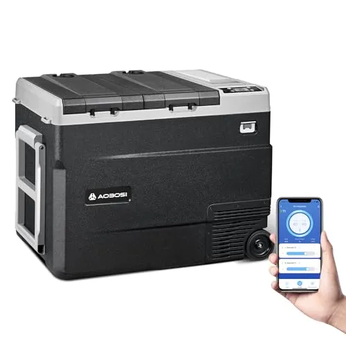 AAOBOSI 51L Kompressor Kühlbox, Kühlbox 12v 230v Tragbar bis -20 °C, Kühlbox Auto Doppelzone Kompressor Kühlbox Dual Zone mit App-Steuerung für Kühlschrank Auto Camping, LKW, Boot( Ohne Akku)