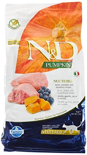 Farmina N&D Pumpkin Adult Pellets Katzenfutter(Trockenfutter, mit hochwertigen Vitaminen und natürliche Antioxidantien, ohne Mais, Zutaten: Lamm und Heidelbeere, Portionsgröße: 5 kg)