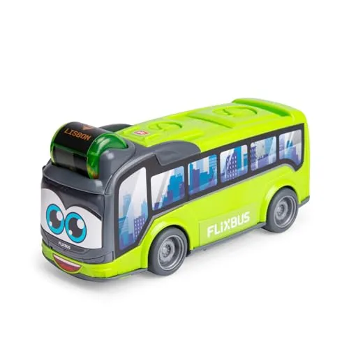 Dickie Toys – ABC Flixbus (22 cm), Spielzeugbus für Kinder ab 1 Jahr, Freilauf, drehbare Rasseltrommel mit Zielanzeige, Tür zum Öffnen, Schiebeelement, Motorikspielzeug grün